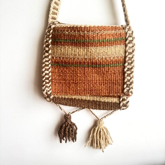 Vintage Woven Peru Wool Earth Tones Square Messenger Crossbody Bag - Picture 2 of 5